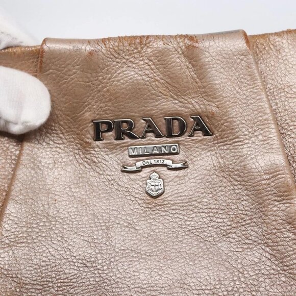 PRADA Shoulder Bag Leather Beige Silver Auth - Picture 10 of 15